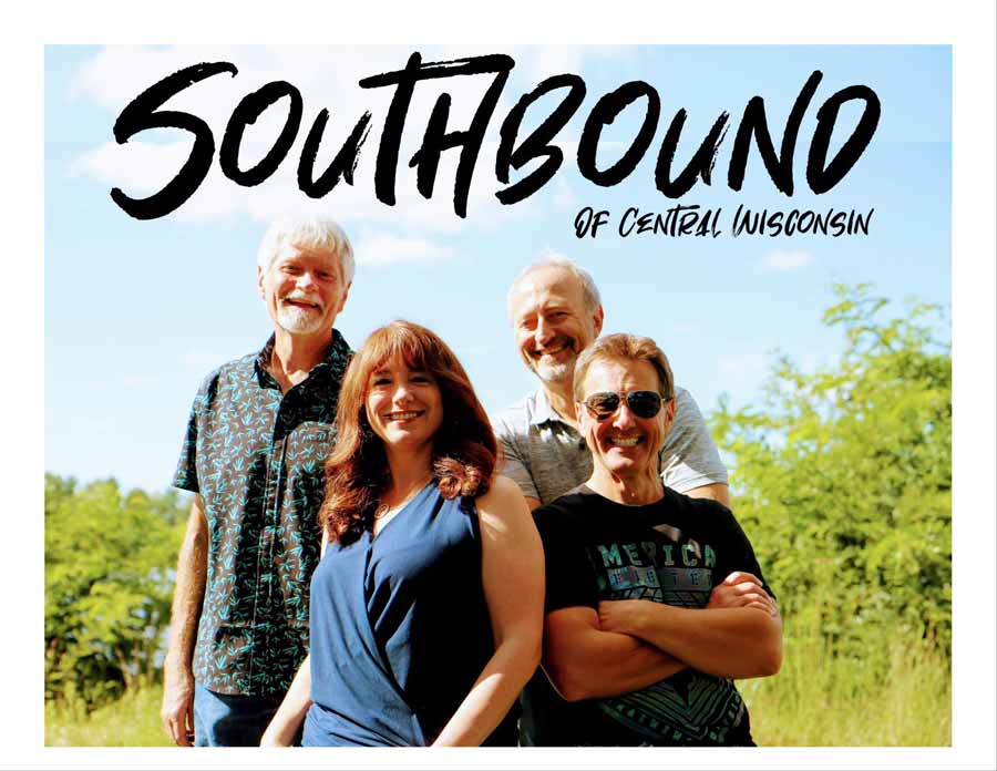 Ryders Roadhouse in Wisconsin Rapids Wisconsin Four smiling adults stand outdoors below the text Southbound of Central Wisconsin.